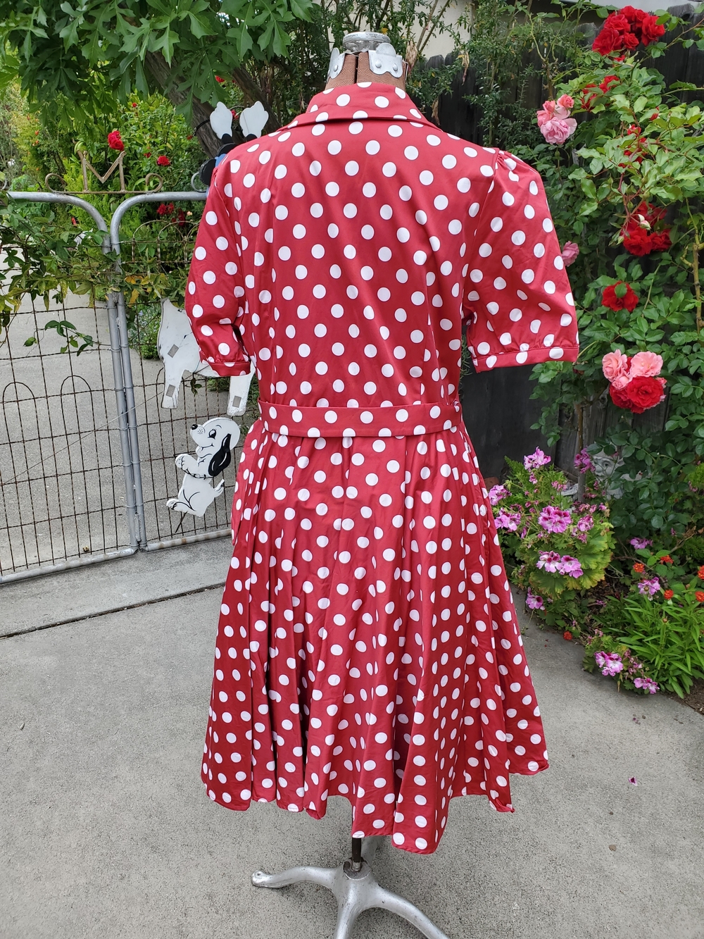 Kitten D'Amour Red Polka Dot Wrap Midi Dress with Short Puff Sleeves - Picture 5 of 7